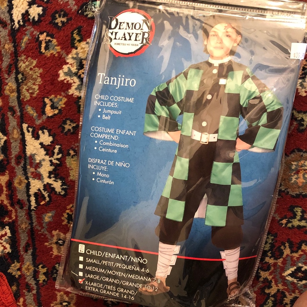 Demon Slayer Tanjiro Kids Costume - Green & Black Checkered Jumpsuit with wig